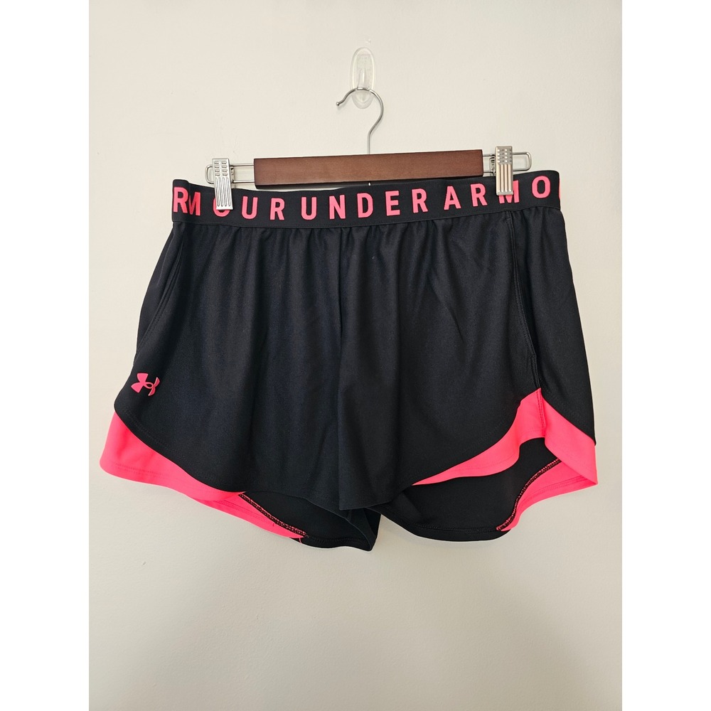 Athletic Under Armour Play Up Shorts Womens Large Black Pink HeatGear Running L